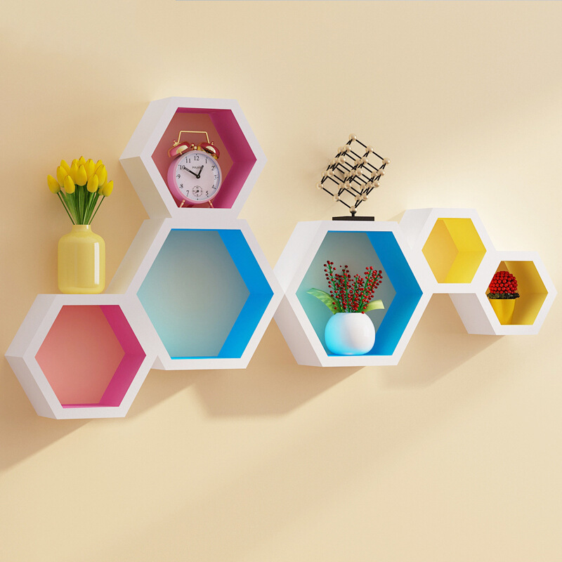 Wall Shelf Wall Dividers Living Room Hexagonal Wall Mount Rhombus Creative Grid Wall Display Stand Hexagonal Frame