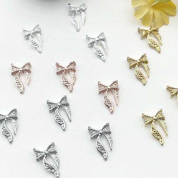 网红日韩系合金蝴蝶结diy指甲美甲饰品飘带蝴蝶结指甲贴配饰 批发