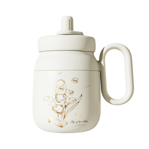 Portable handle stainless steel ceramic liner thermos cup girls office handy cup tea straw coffee cup