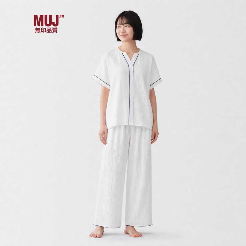 Japanese Kyoto Prefecture Danjiri Crepe Pure Cotton Short-Sleeve Long-Pants Double-Layer Gauze Loungewear, Lightweight, Breathable, Casual, Suitable for Wearing Outside