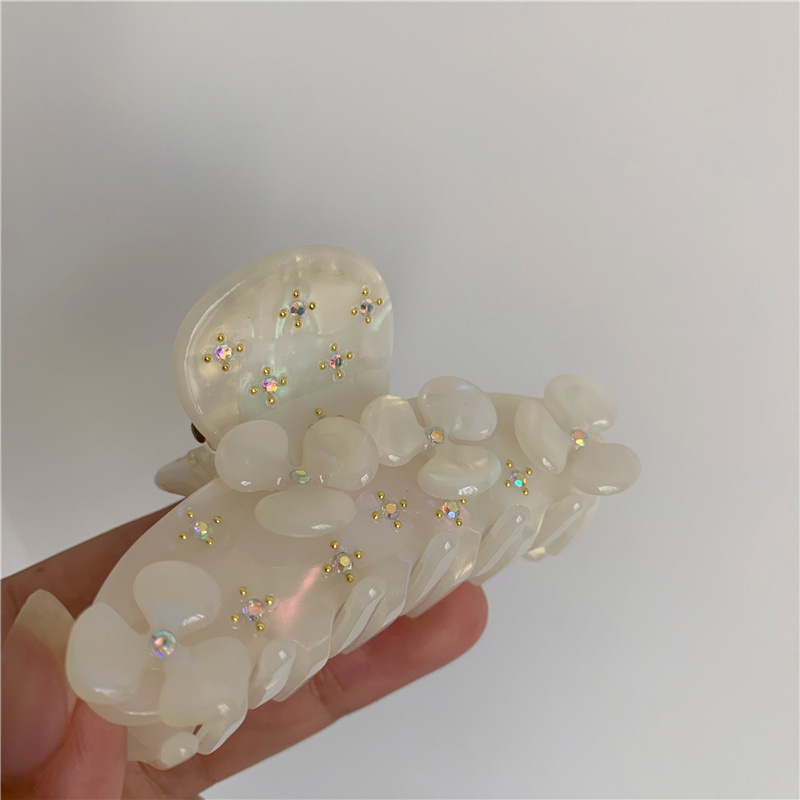 Corea del Sur Super Hada acetato flor diamante clip personalidad nicho celadón pelo agarre ins industria pesada Luz de lujo horquilla accesorios para el cabello