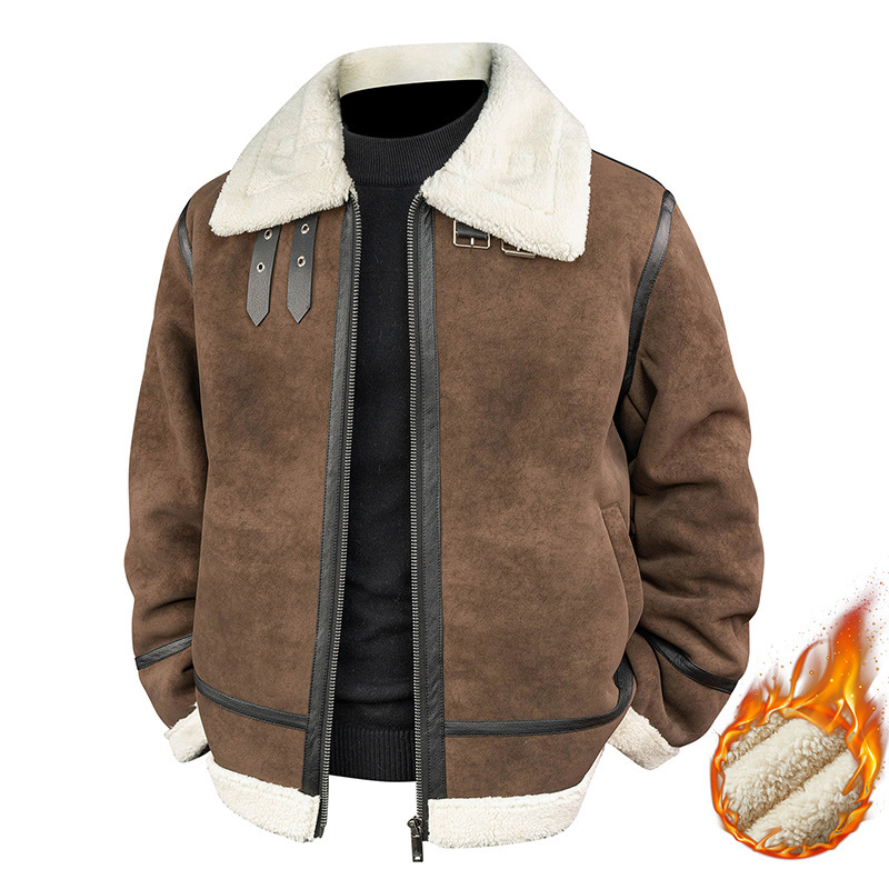 [Source Factory] New Men's Leather Jacket Autumn and Winter New Thickeneded Velvet Fur All-In-One Jacket Light Business Casual