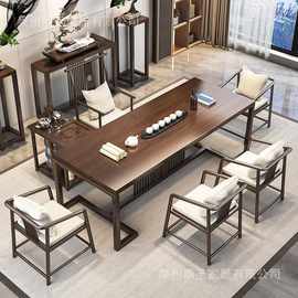 客厅新中式实木茶桌 家用小户型屏风桌脚款泡茶桌 办公厅泡茶桌子