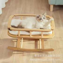 跨境新款木质猫窝室内四季可用猫咪摇床大号宠物玩具秋千猫吊床窝