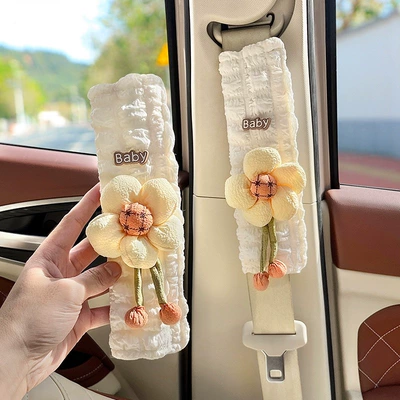 Protection, Anti-Wear Clothing for Women, Seat belt shoulder pad - light-yellow-sunflower-beige-puff-shoulder-pads-24cm-pair