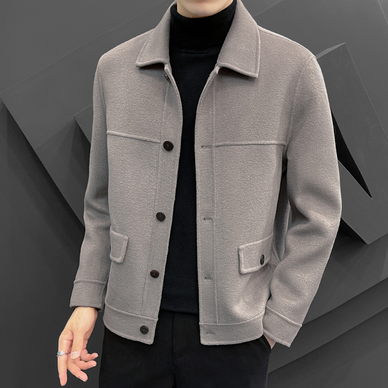 86006 Winter reversible coat Men's high-end lapel jacket non-cashmere coat thickened short woolen coat