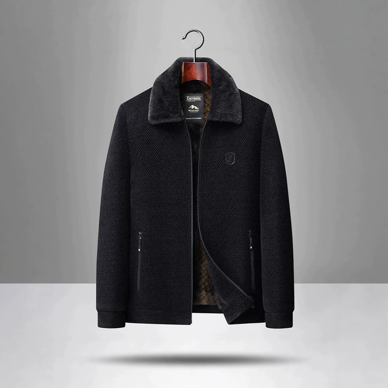 Winter wool coat for middle-aged and elderly men, with a stand-up collar, fleece lining, and thickened cotton padding, suitable for dads and middle-aged men as winter outerwear