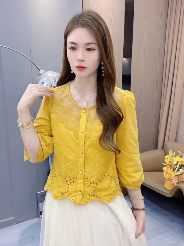 时尚蕾丝衬衫女2025秋季新款设计感小众洋气显瘦气质百搭衬衣上衣|undefined