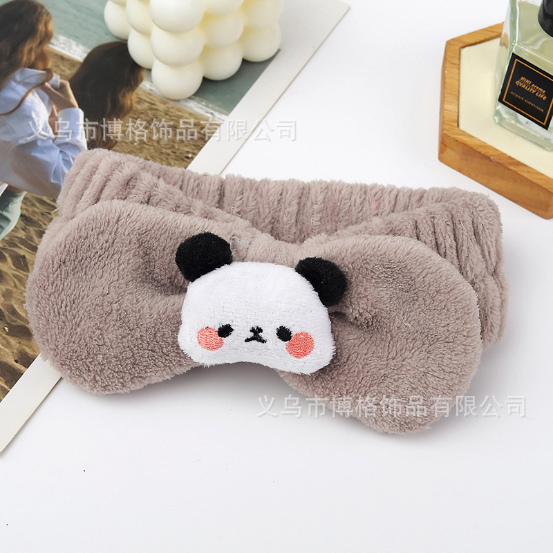 Dibujos animados tridimensional lindo felpa muñeca Panda arco cara lavado banda de pelo ancho borde diadema maquillaje femenino accesorios para el cabello