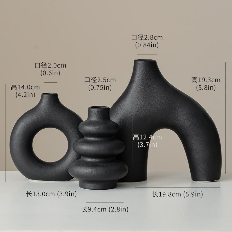 Estilo bohemio de tres piezas, jarrón de cerámica blanca, jarrón de diseño geométrico redondo, nuevo jarrón de estilo sushi.