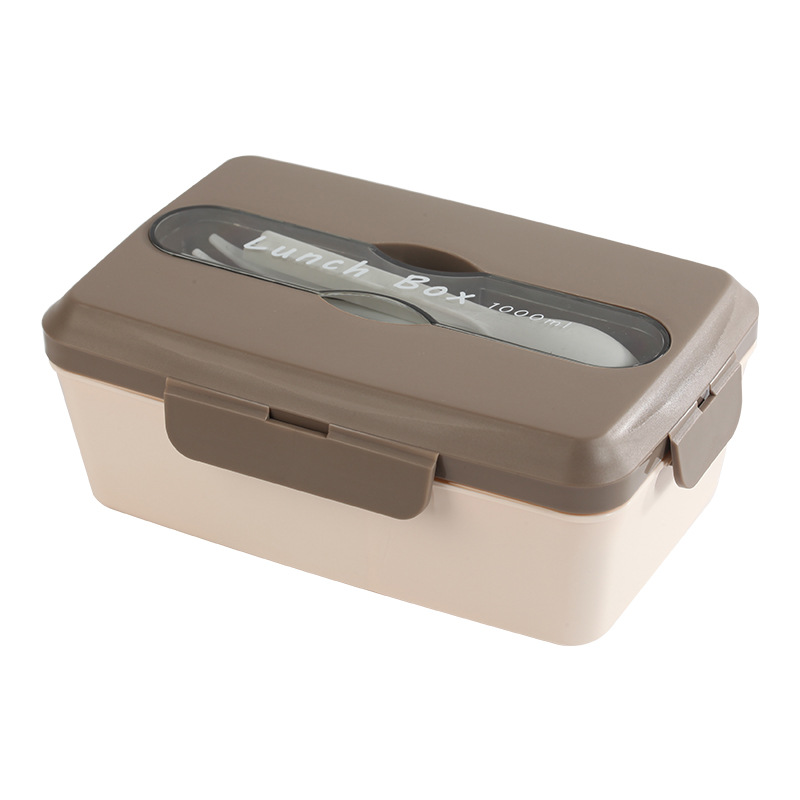 Lonchera de paja de trigo para estudiantes, lonchera bento de dos compartimentos, apta para microondas, con cierre a presión, con utensilios para comer.