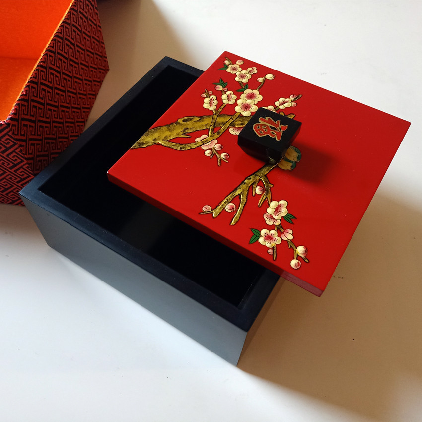 手工高堆贴金彩绘漆器糖果盒巧克力喜糖盒针线盒纸巾收纳礼品木盒