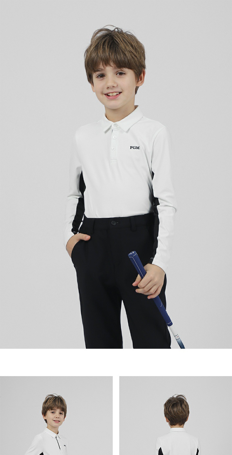 Áo golf dài tay trẻ em PGM – áo thun thể thao bé trai thiết kế ve áo mềm mại — YF542-màu xanh nhạt, YF542-màu xanh nước biển, YF542-màu trắng chi tiết 6
