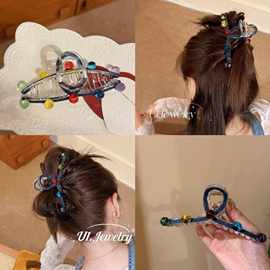 款式好看特别 彩色圆珠 牛仔鲨鱼夹 可爱百搭少女盘发抓夹
