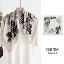 秋冬季新款真丝羊毛混纺围巾63cm合集双面印花手工卷边丝毛方巾