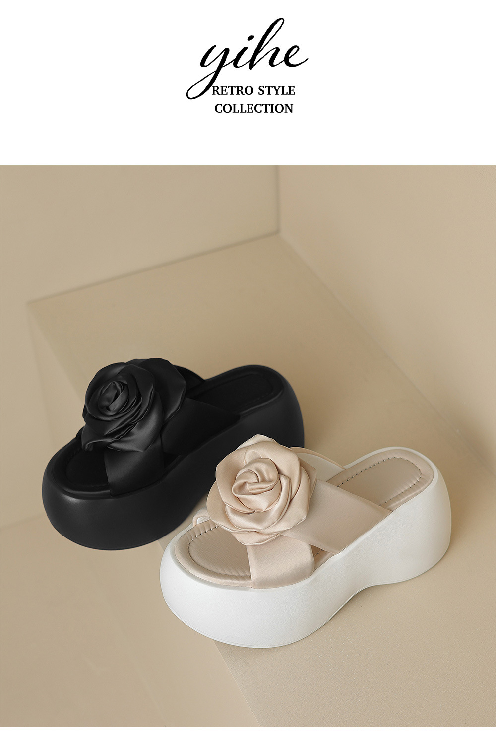 Dép sandal nữ xỏ ngón đế xuồng cao gót platform hoa nổi — Màu đen, Màu mơ chi tiết 13