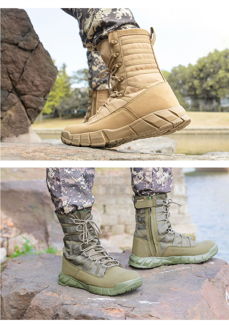 New high-top combat boots Green desert boots Brown boots Light combat boots Training boots_voghion.com
