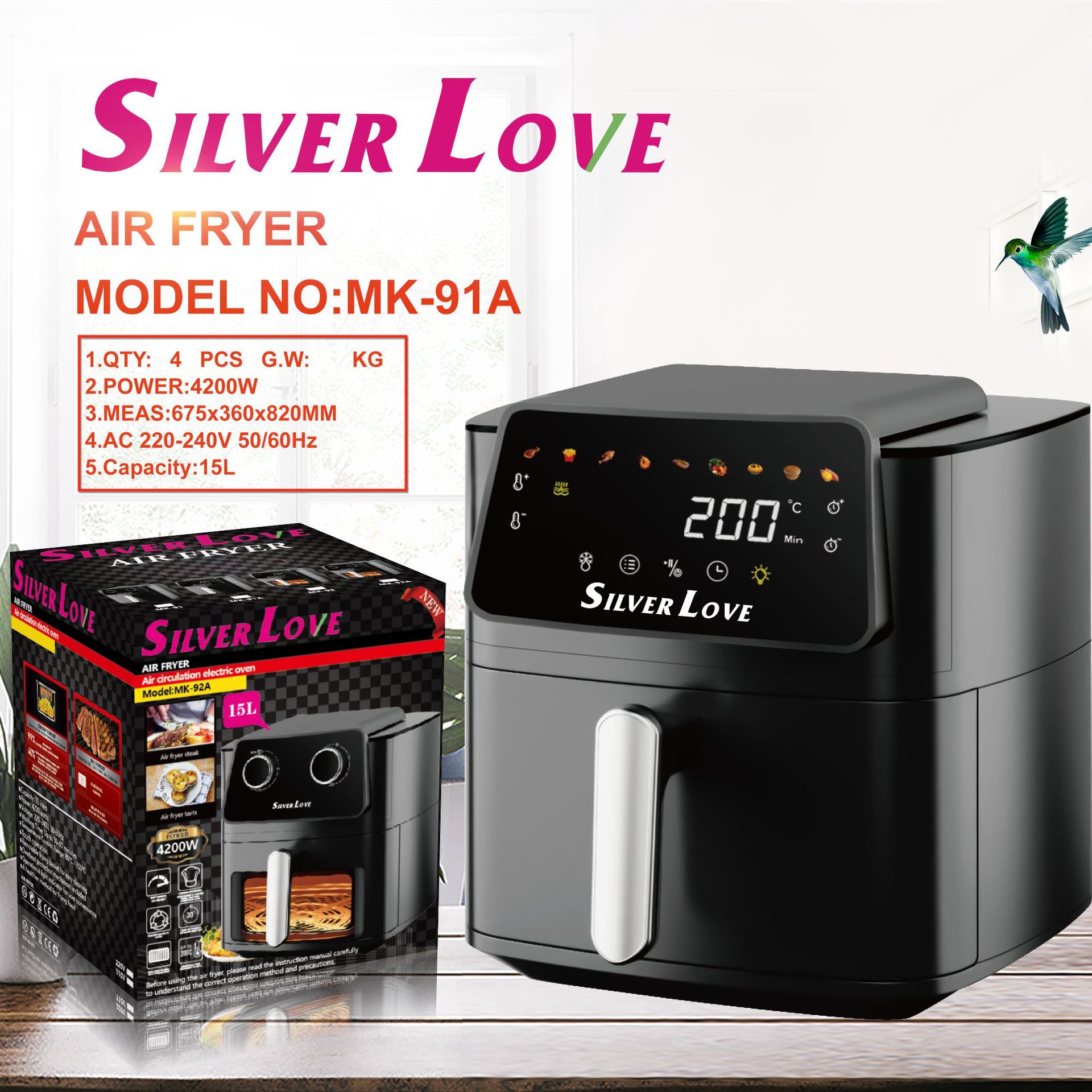Foreign Trade Export Household 4200W High-Power Air Fryer 12L Large-Capacity Smart Touch Visual Electric Fryer
