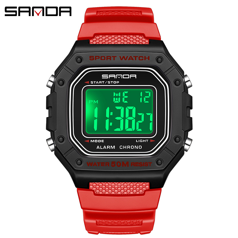 Sanda SANDA Swimming Impermeable Reloj electrónico para adolescentes Reloj despertador simple Reloj de estudiante de una sola pantalla de cubo pequeño