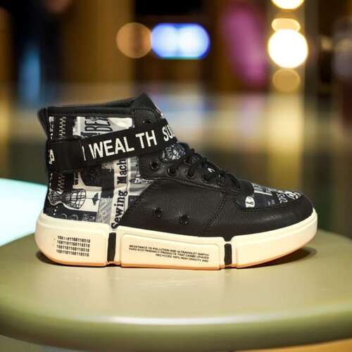 summer four seasons medium high-top skate shoes leather cloth sneaker casual shoes Korean fashionable all-matching old man shoes fashionable men
