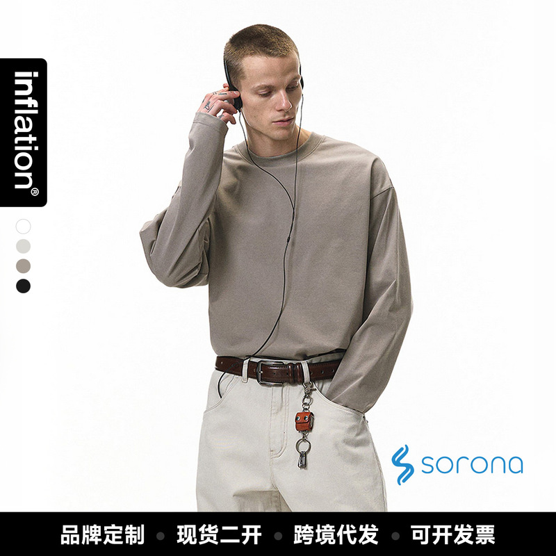 Jie Zhan Men's Clothing | Solona Stretch Long-Sleeved T-Shirt 26 Spring and Summer New American Street Style 260g Heavyweight Base Shirt for Men