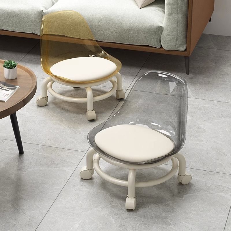 Acrylic Backrest Chair Children's Small Chair with Universal Wheel Small Stool with Wheels Household Pulley Low Stool Small Bench