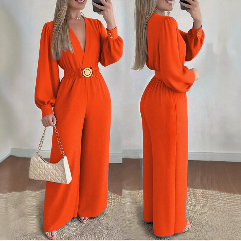Cross-Border Popular Deep V-Neck Jumpsuit Aliexpress Amazon Export Wide-Leg Slimming Fashionable Style