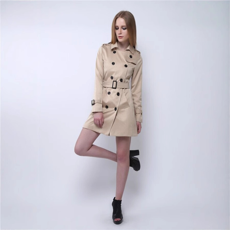 2025 New Spring Windbreaker European and American Slim-Fitting Windbreaker Double-Breasted Belt Windbreaker New Style