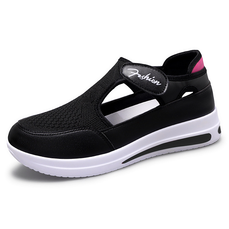 Zapatos zapatos de mujer todo fósforo nuevos zapatos casuales de talla grande zapatos de malla gruesa tejida voladora zapatos de madre velcro