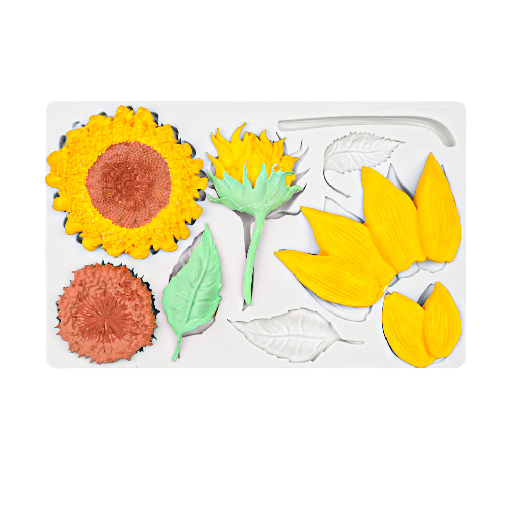 Creativo girasol hoja fondant pastel estilo postre fondant chocolate rosa hoja yeso decoración de pegamento