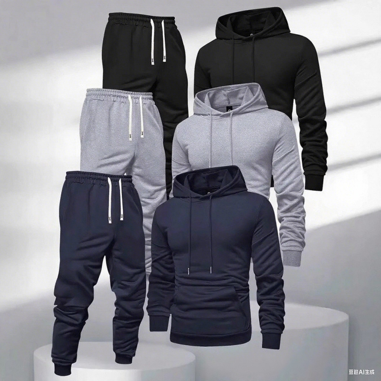 欧美跨境外贸加绒秋冬新款男女同款卫衣套装时尚运动套装6件套装