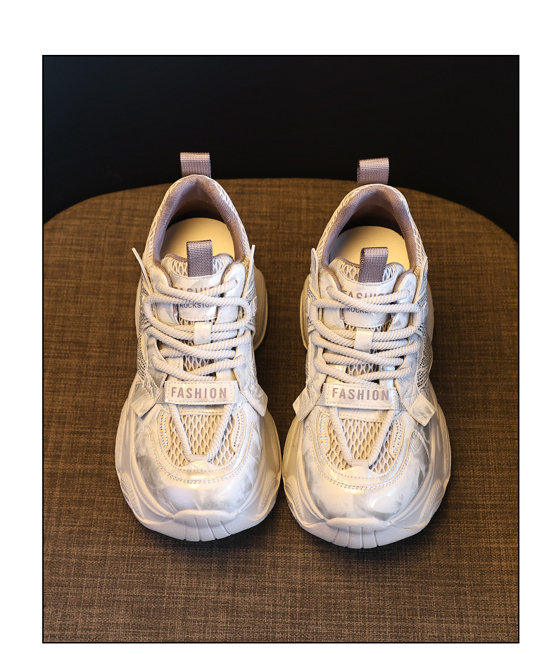 Giày sneaker nữ đế dày tăng chiều cao lưới thoáng khí — màu be chi tiết 19