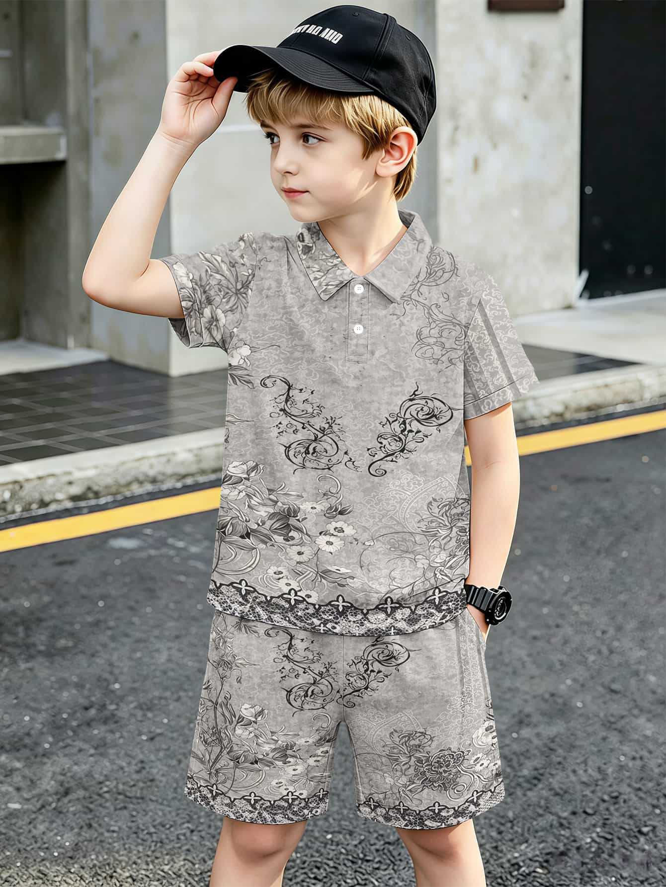 Boys T-shirt And Shorts Set With 3d Printed Design_voghion.com