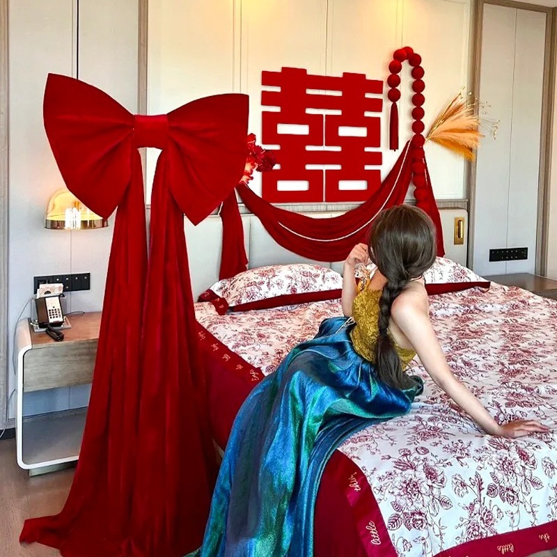 2025新款婚房布置蝴蝶结挂饰套装超大床头背景墙装饰男女礼新房|undefined
