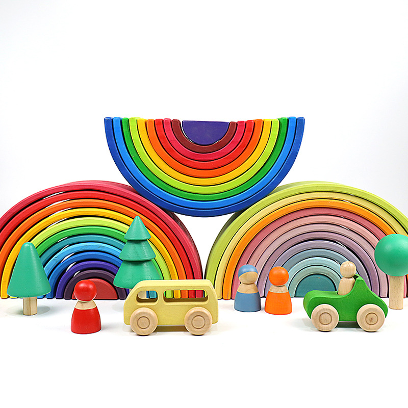 Bloques de construcción de madera grande del arco iris de los niños Jenga rompecabezas creativo Jenga adornos bebé educación temprana Juguetes Divertidos