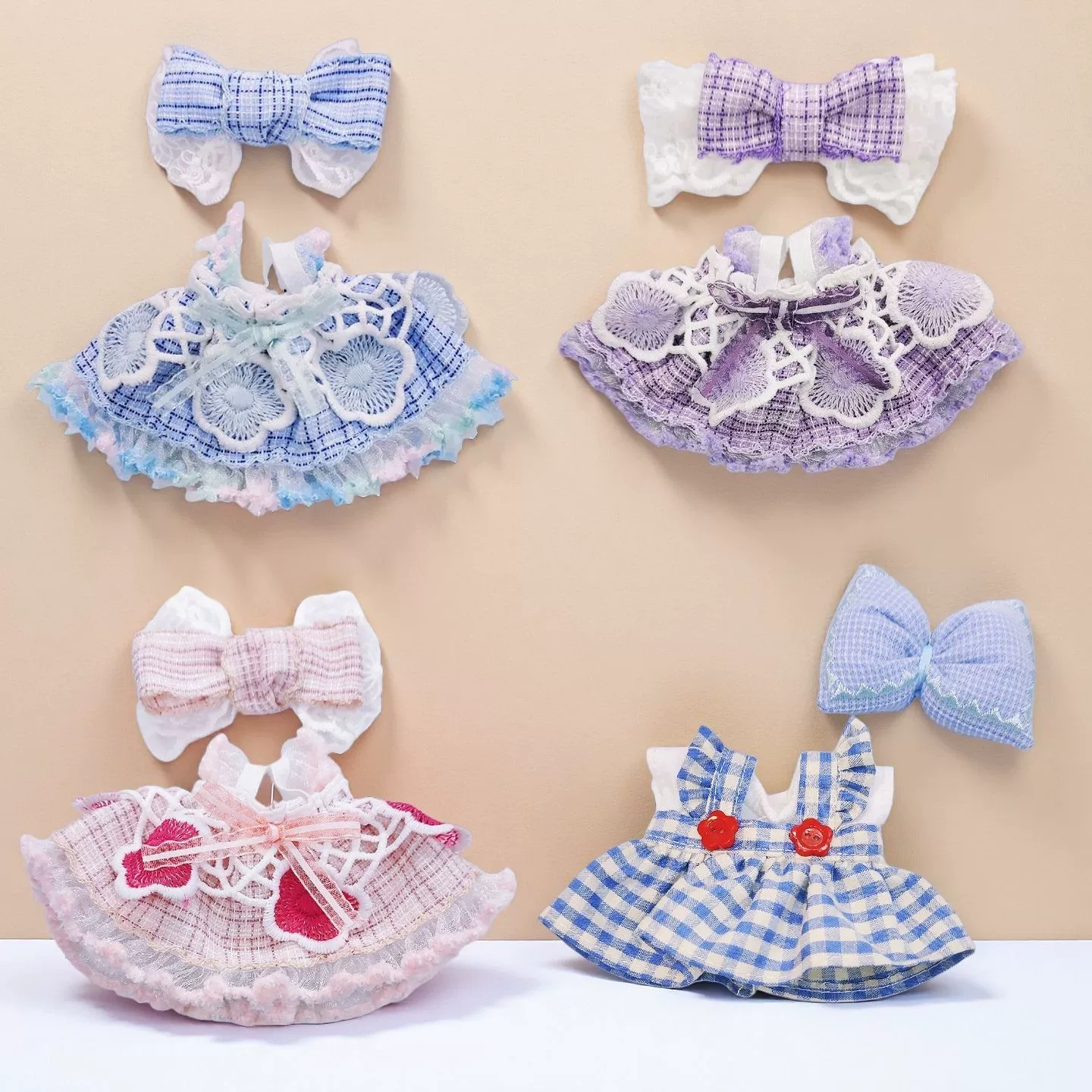 Pastoral Plaid Suit Skirt Bow 17cm Plush Doll Clothes Labubu Accessories Sweet Princess Skirt Baby Clothes