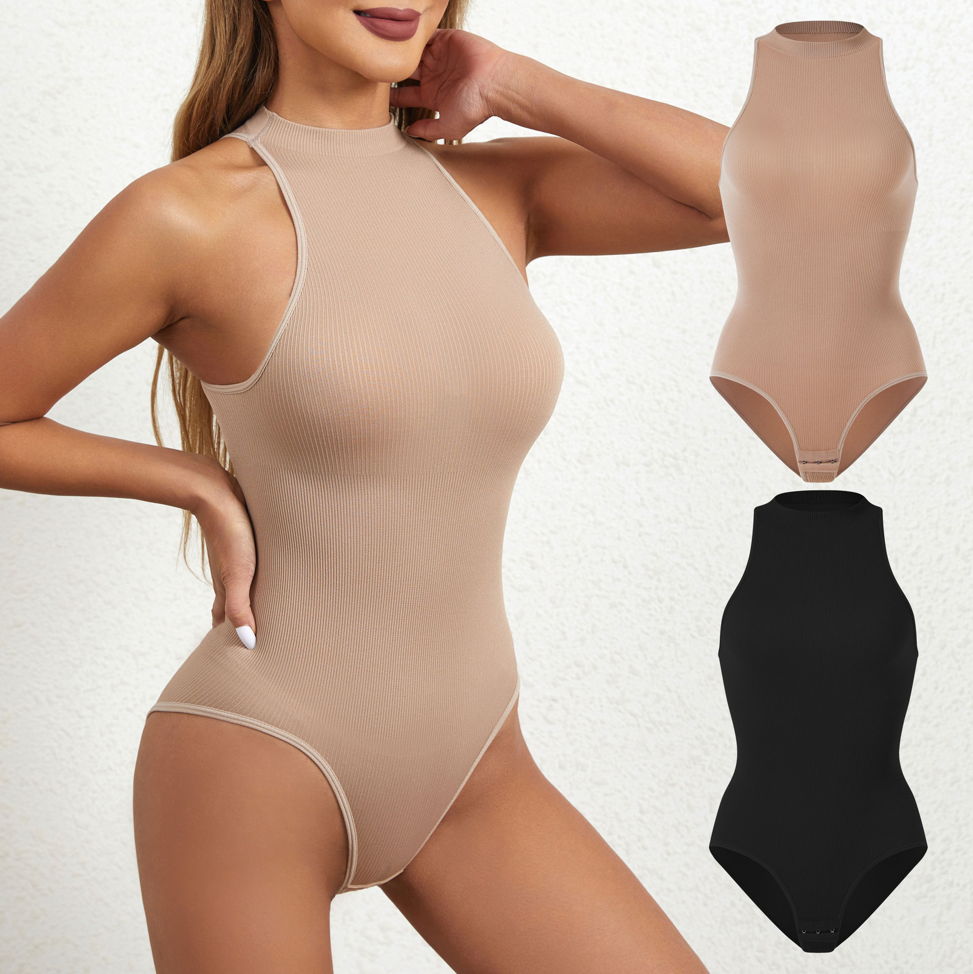 European and American New Style High-Elastic Skin-Friendly Waist-Shaping Body-Shaping Bodysuit with Buttons and Suspenders