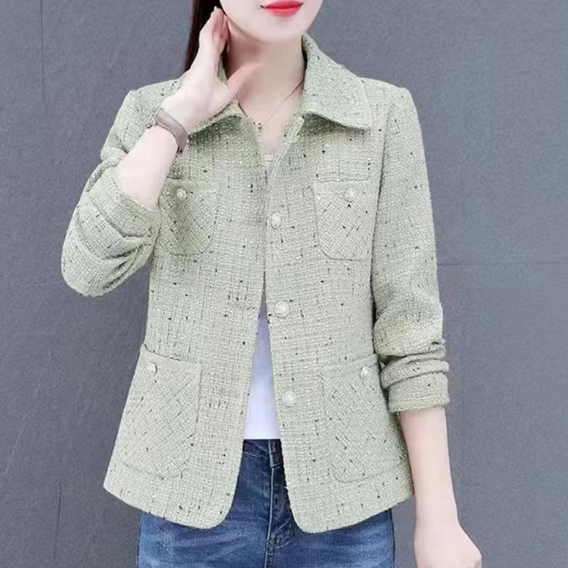 Mom's Stylish Thin Chanel-Style Jacket, Middle-Aged Women's Spring and Autumn Clothing, Elegant Top, Short Blazer for Middle-Aged and Elderly Women
