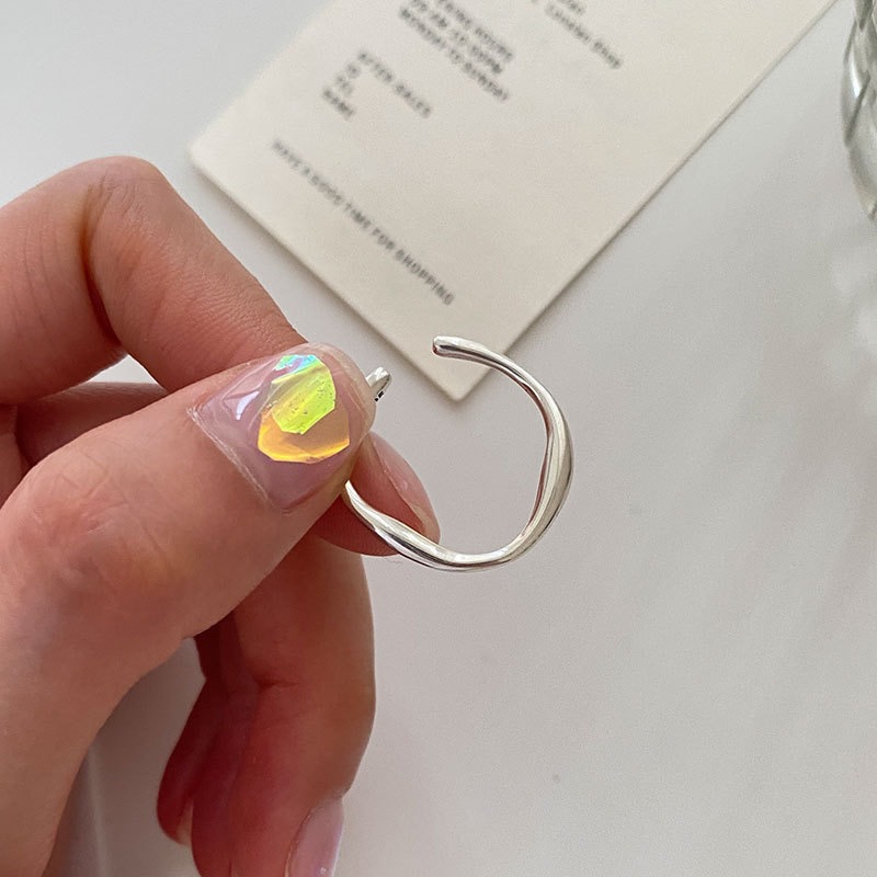 Anello aperto regolabile in argento massiccio 925 di Dongdaemun, stile coreano, dalla forma quadrata irregolare, minimalista, di nicchia per donna._voghion.com
