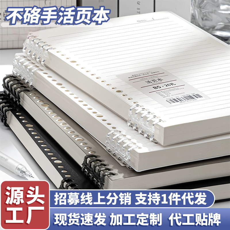 Manufacturer Wholesale Simple B5 Loose-Leaf Notebook A4 Thickeneded Loose-Leaf Notebook Student Removable Blank Grids Notebook