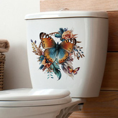 跨境CH33194蝴蝶花卉牆貼浴室洗手間馬桶蓋裝飾防水自粘貼畫