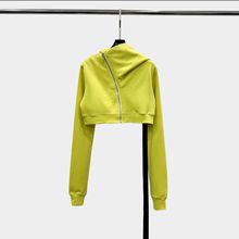 暗黑风斜拉链开衫外套女士巫师帽大兜帽休闲修身短款卫衣外套