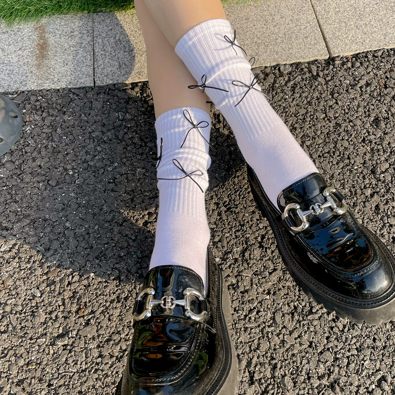 Милые демисезонные модные knee socks с бантиком, стиль Лолита, середина икры
