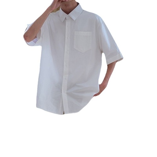 白衬衣短袖夏季男士白色衬衫2023新款宽松复古色休闲日系港风上衣