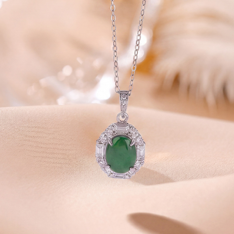 Dây chuyền mặt dây chuyền hình giọt nước bạc S925 mạ vàng — Mẫu ngọc bích xanh nước - Mặt dây chuyền đơn - Không bao gồm dây