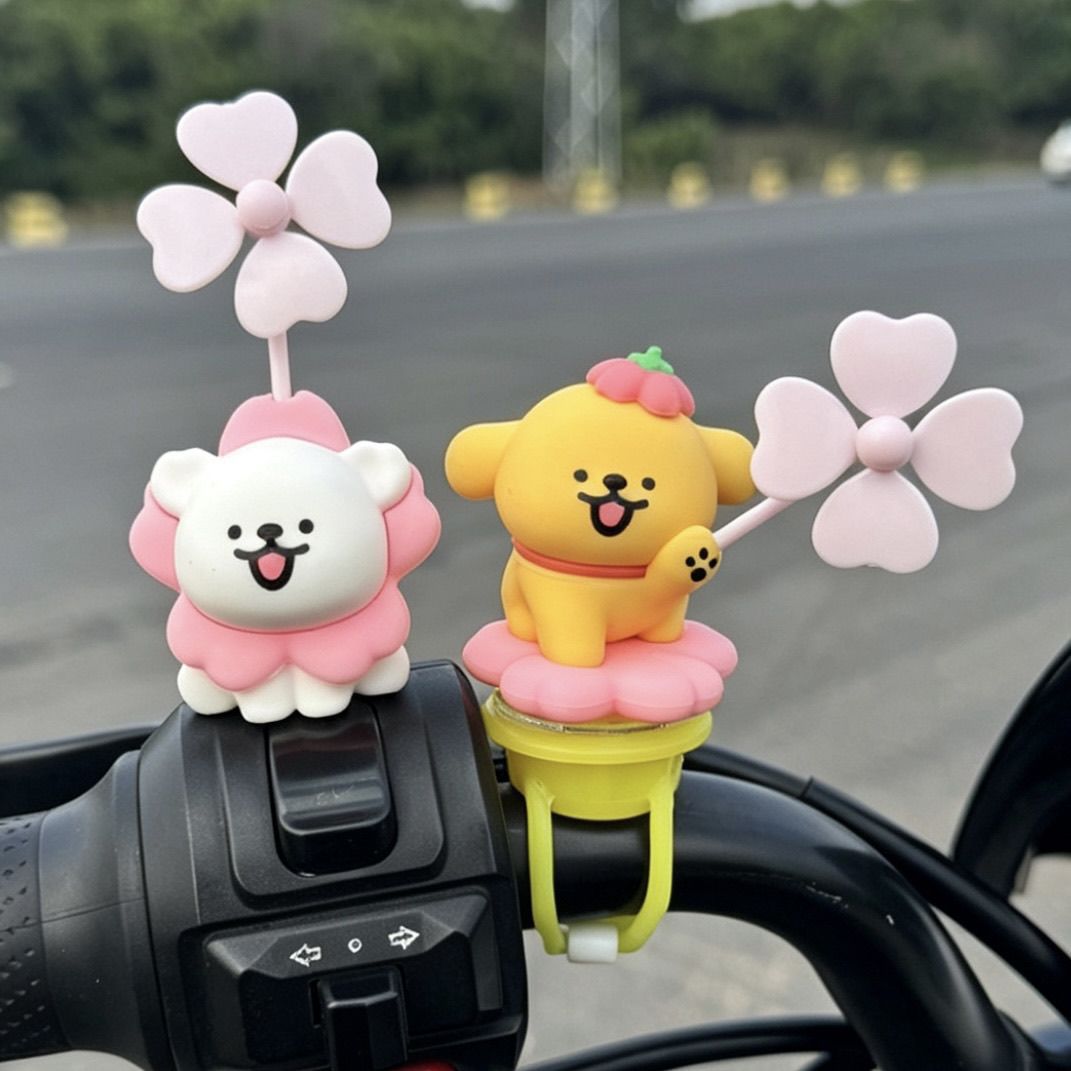 Bicycle dog figurine, windmill line dog ornament, electric vehicle decoration, cute motorcycle accessory