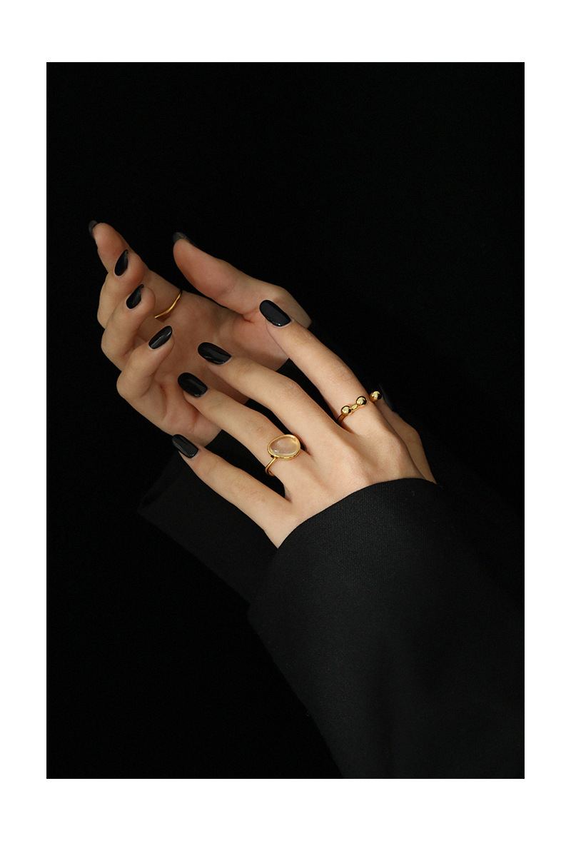 Korean micro-inlaid moonstone crystal S925 sterling silver open ring