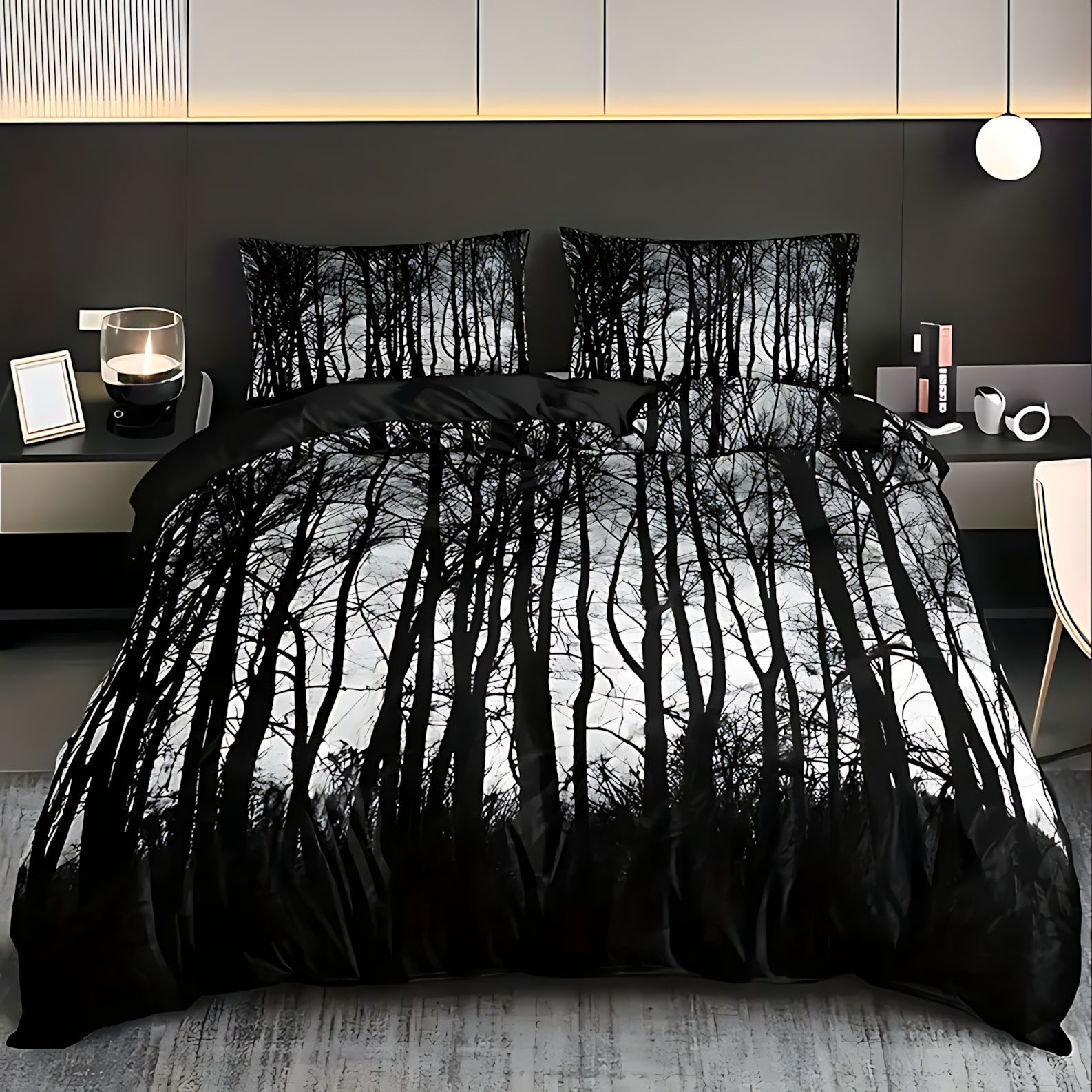 TEMU / JIT serie de madera oscura impresión digital HD edredón conjunto de ropa de cama para dibujar