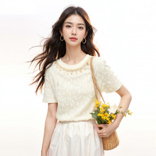 法式减龄镂空刺绣圆领短袖t恤女夏季2025新款高级感薄款气质上衣