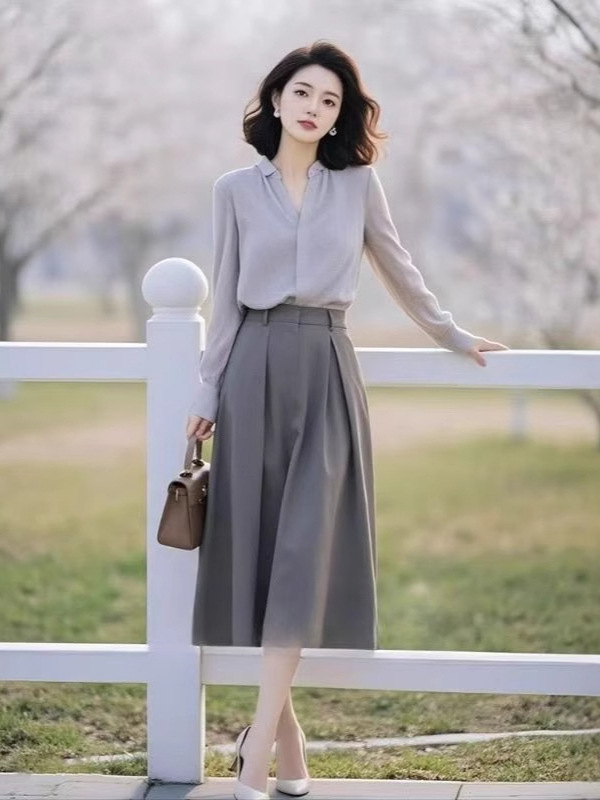 秋季新款气质穿搭一整套高级感轻奢女装通勤衬衫半身裙两件套装|undefined